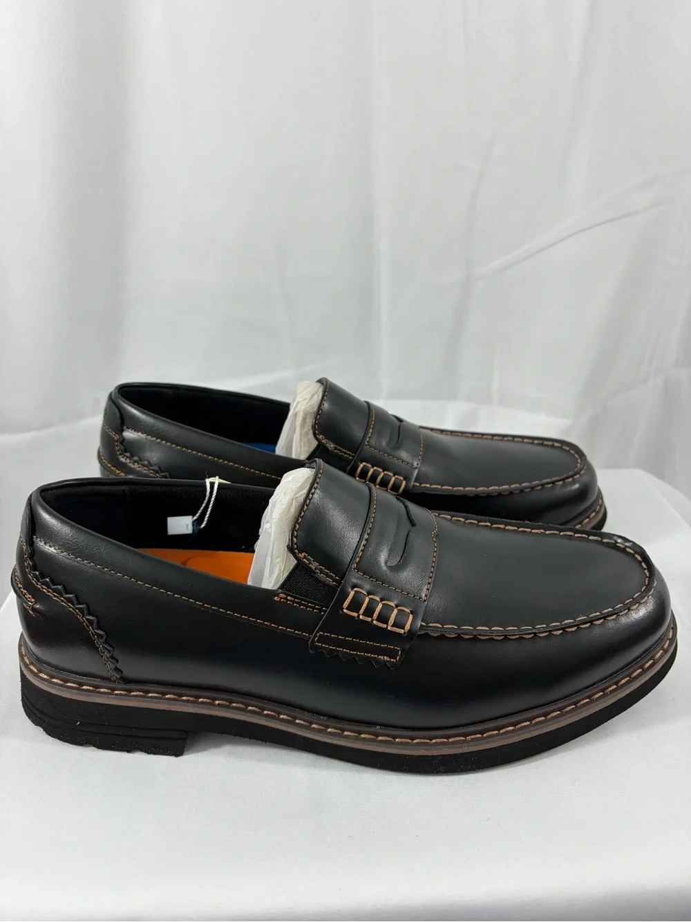 NWT Nunn Bush Men's Size 8 Black Penny Loafers with Contrast Stitching